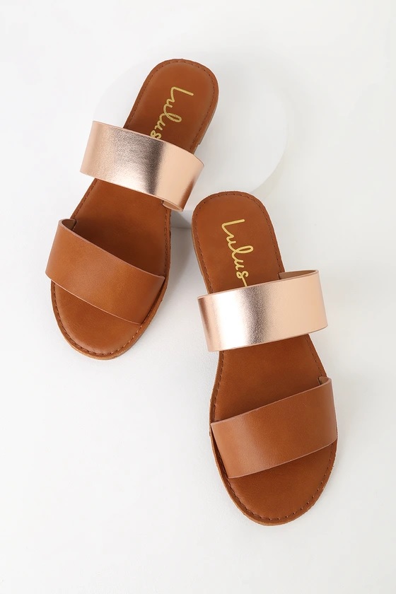 4-1 Time to Chill Tan and Rose Gold Slide Sandals